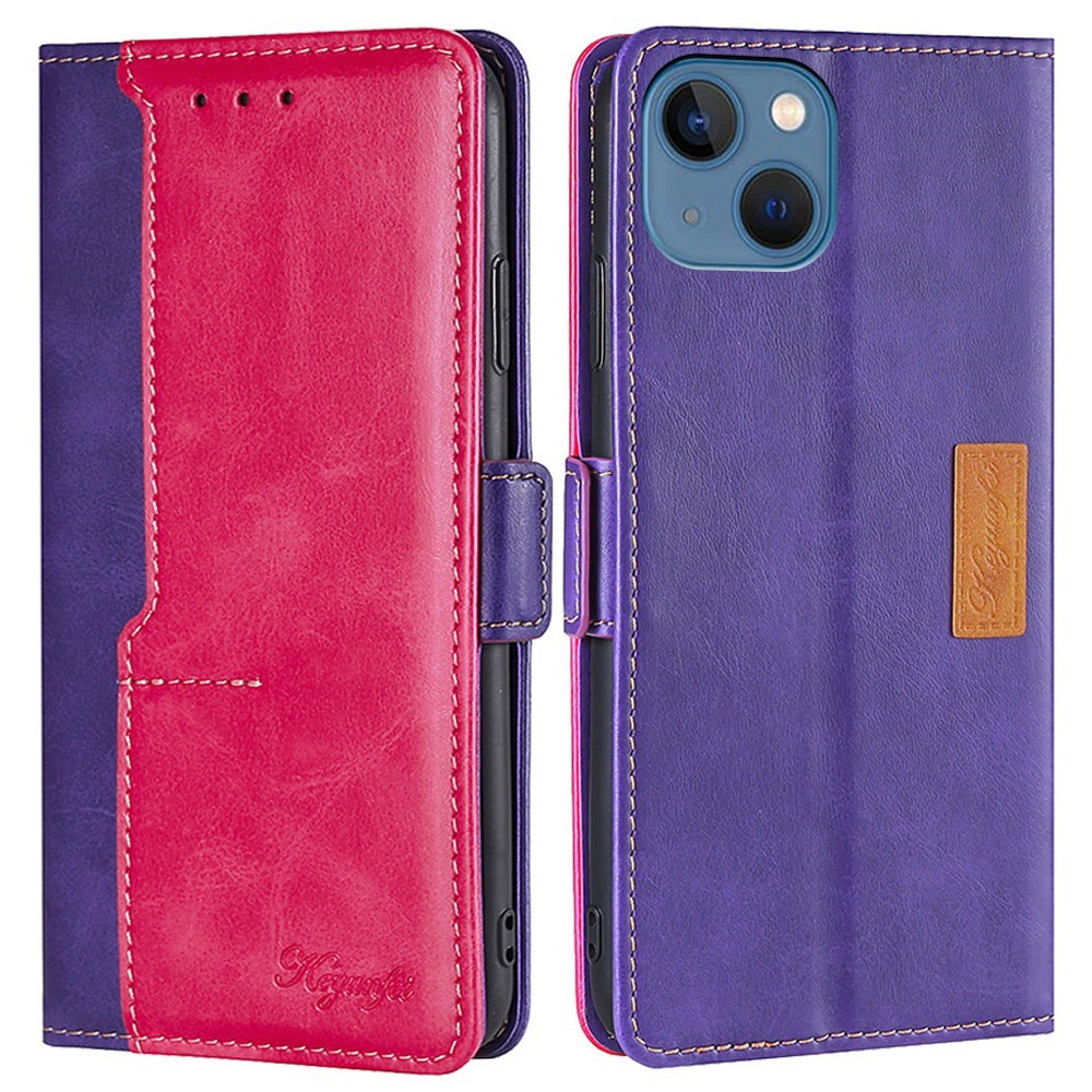 For iPhone 14 Max 6.7 inch PU Leather Magnetic Case Contrast Color Splicing Wallet Stand Flip Folio Phone Cover - Purple / Rose-1