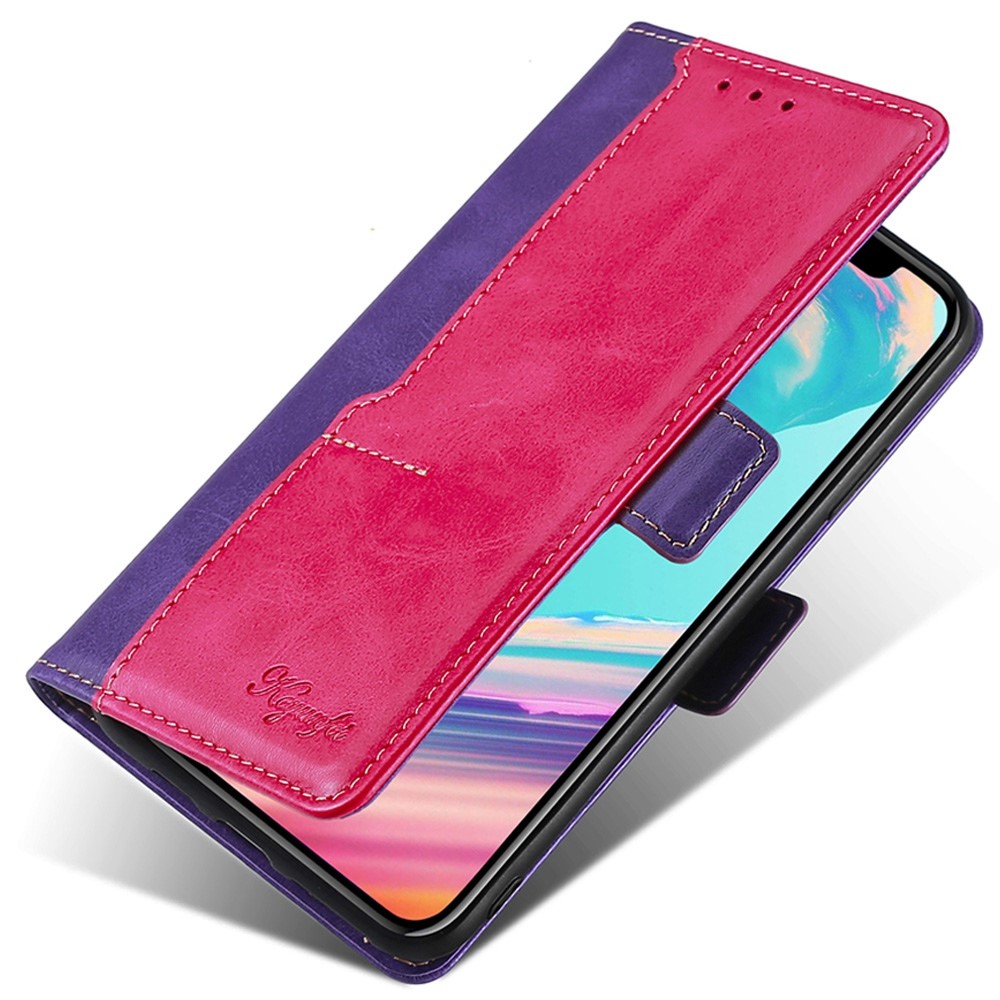 For iPhone 14 Max 6.7 inch PU Leather Magnetic Case Contrast Color Splicing Wallet Stand Flip Folio Phone Cover - Purple / Rose-4