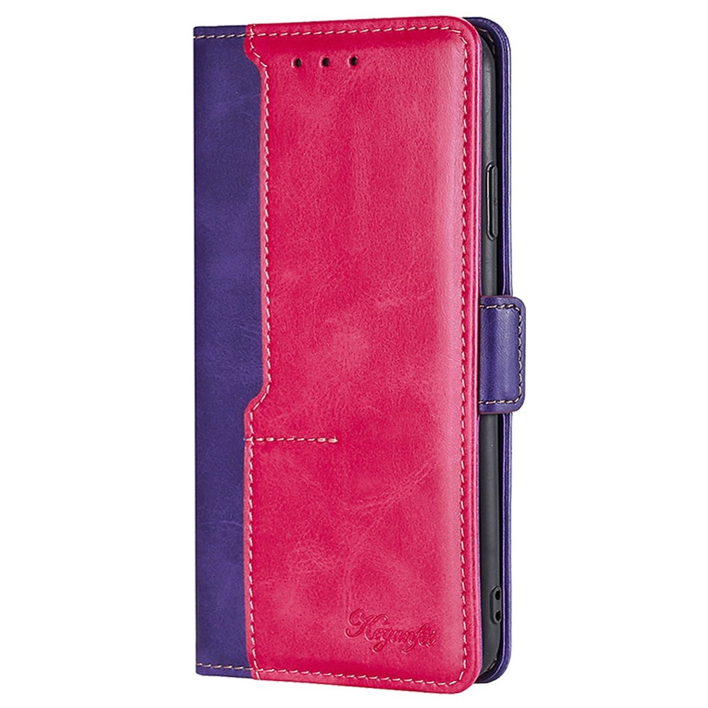 For iPhone 14 Max 6.7 inch PU Leather Magnetic Case Contrast Color Splicing Wallet Stand Flip Folio Phone Cover - Purple / Rose-7