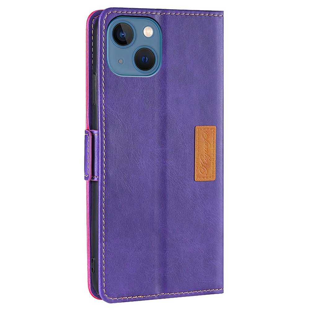 For iPhone 14 Max 6.7 inch PU Leather Magnetic Case Contrast Color Splicing Wallet Stand Flip Folio Phone Cover - Purple / Rose-8