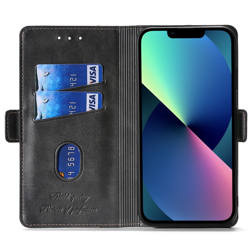 For iPhone 14 Pro 6.1 inch PU Leather Folio Flip Cover Contrast Color Splicing Stand Magnetic Wallet Phone Case - Black / Grey-2