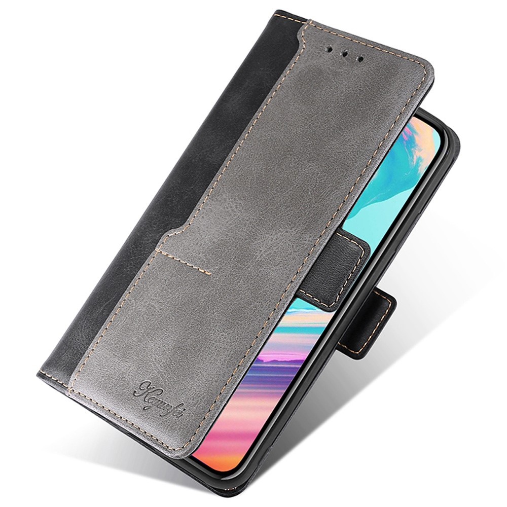 For iPhone 14 Pro 6.1 inch PU Leather Folio Flip Cover Contrast Color Splicing Stand Magnetic Wallet Phone Case - Black / Grey-5