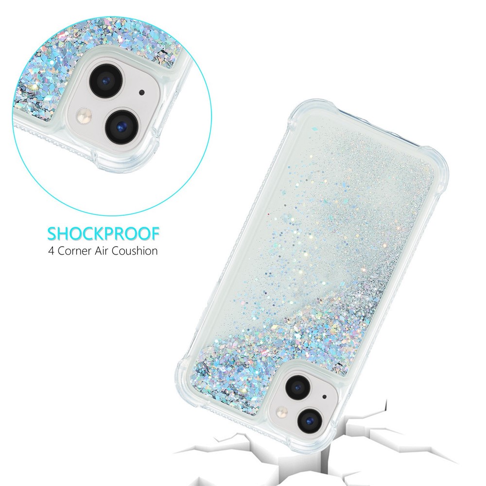 For iPhone 14 Max 6.7 inch Glitter Quicksand Liquid Phone Case Transparent Flexible TPU Cushion Protective Cover - Silver-3