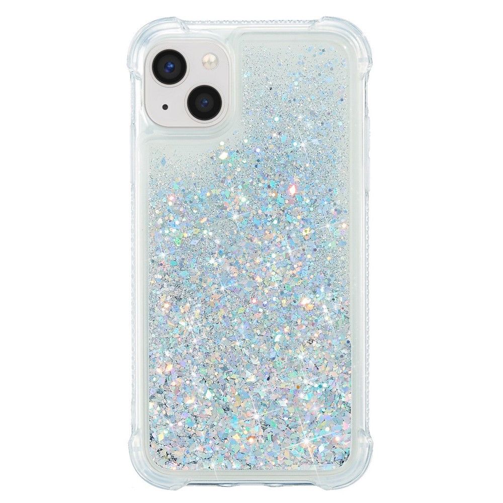 For iPhone 14 6.1 inch Quicksand Flowing Moving Bling Glitter Case Soft TPU Cushion Reinforced Corners Cover - Silver-1