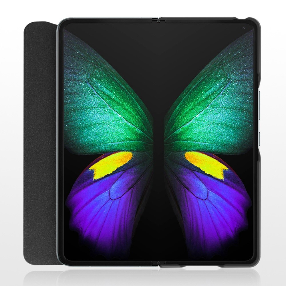 Pour Samsung Galaxy Z Fold4 5G Match de Rayures Perme Imprimé Pliage Coueur de Téléphone Bien Protégé en Cuir Véritable - le Noir