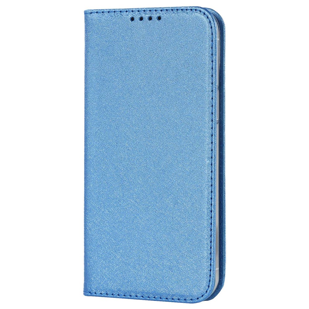 For iPhone 14 6.1 inch PU Leather Silk Texture Anti-wear Phone Case Stand Anti-shock Wallet Shell with Wrist Strap - Blue-7