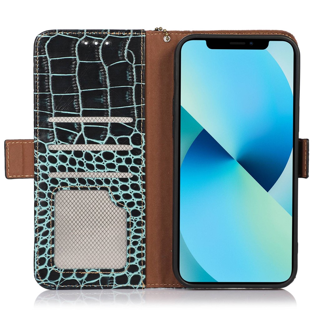 For Huawei nova Y90 4G / Enjoy 50 Pro 5G Genuine Cowhide Leather Flip Cover Crocodile Texture RFID Blocking Protection Stand Wallet Phone Case - Green-2