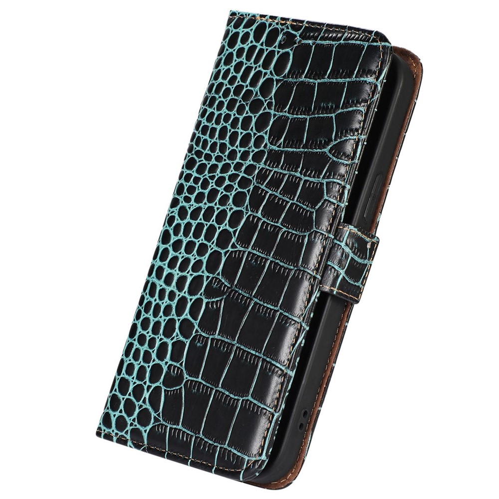 For Huawei nova Y90 4G / Enjoy 50 Pro 5G Genuine Cowhide Leather Flip Cover Crocodile Texture RFID Blocking Protection Stand Wallet Phone Case - Green-6