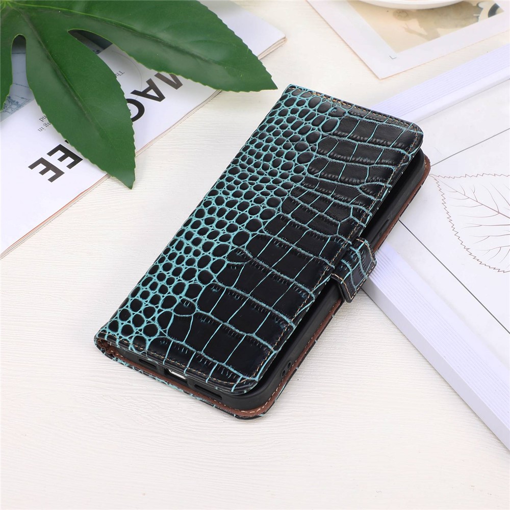 For Huawei nova Y90 4G / Enjoy 50 Pro 5G Genuine Cowhide Leather Flip Cover Crocodile Texture RFID Blocking Protection Stand Wallet Phone Case - Green-7