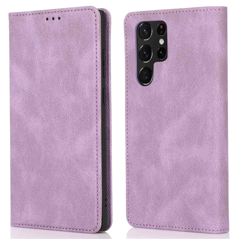For Samsung Galaxy S22 Ultra 5G Anti-Fall Phone Case PU Leather Phone Shell Magnetic Closure Stand Cover with Wallet - Purple-1