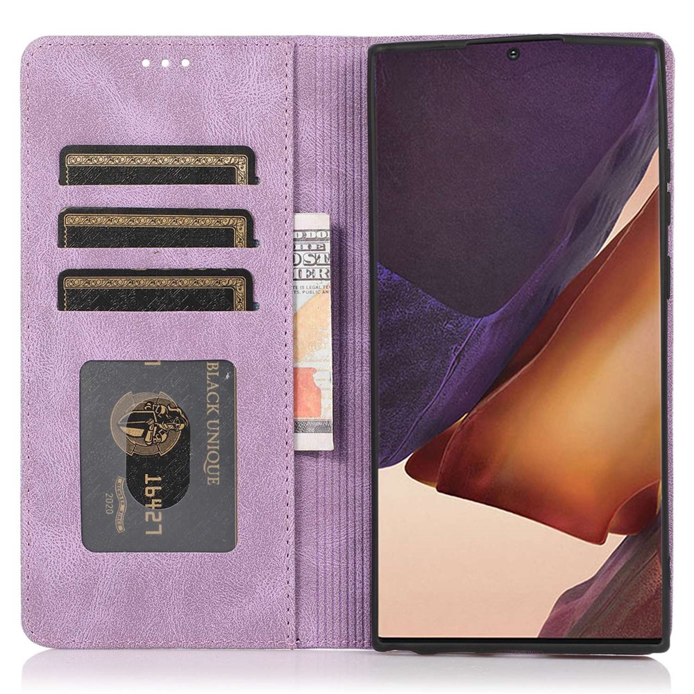 For Samsung Galaxy S22 Ultra 5G Anti-Fall Phone Case PU Leather Phone Shell Magnetic Closure Stand Cover with Wallet - Purple-2
