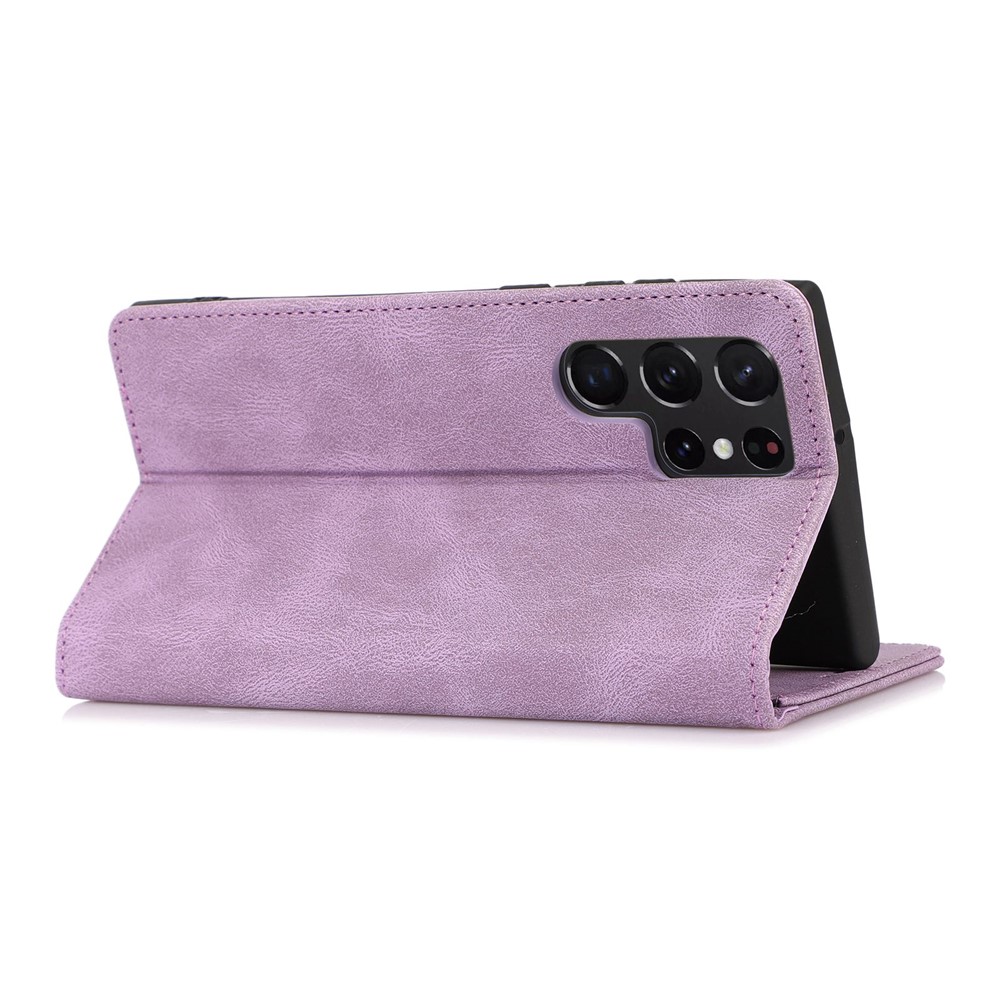 For Samsung Galaxy S22 Ultra 5G Anti-Fall Phone Case PU Leather Phone Shell Magnetic Closure Stand Cover with Wallet - Purple-4