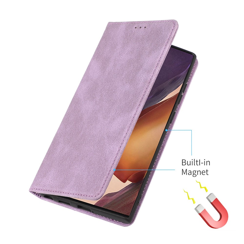 For Samsung Galaxy S22 Ultra 5G Anti-Fall Phone Case PU Leather Phone Shell Magnetic Closure Stand Cover with Wallet - Purple-5