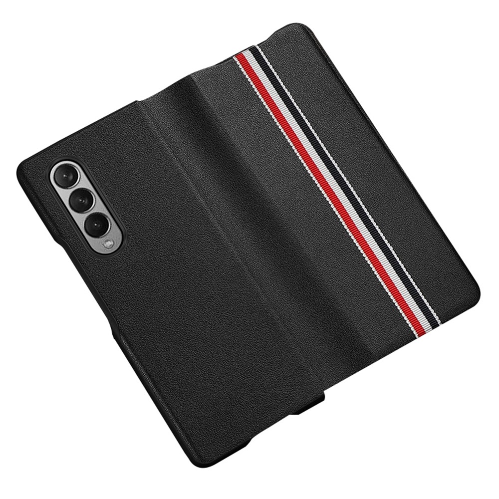 For Samsung Galaxy Z Fold4 5G Folding Case Stripe Pattern Printed Shockproof Leather Cell Phone Cover - Black-1