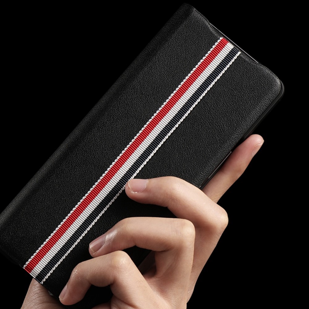 For Samsung Galaxy Z Fold4 5G Folding Case Stripe Pattern Printed Shockproof Leather Cell Phone Cover - Black-5