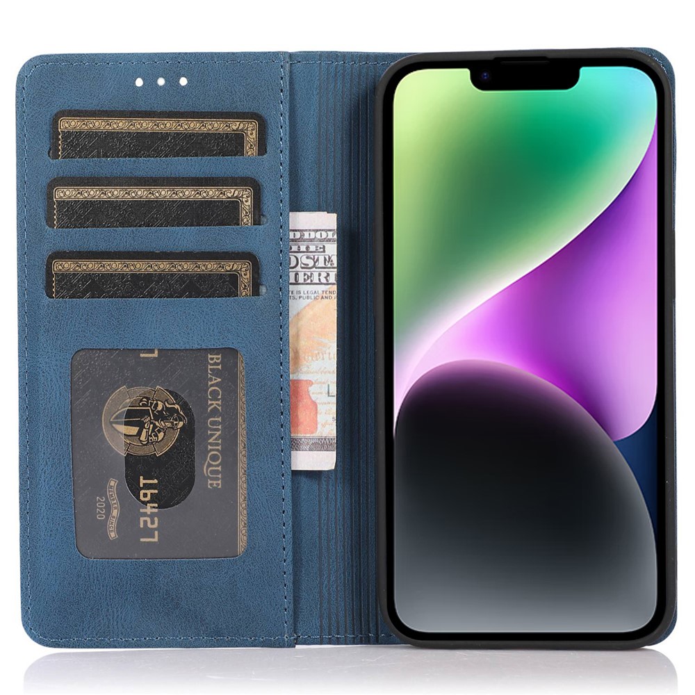 For iPhone 14 6.1 inch Wallet Phone Case Magnetic Closure PU Leather Anti-Drop Cover with Stand - Blue-2