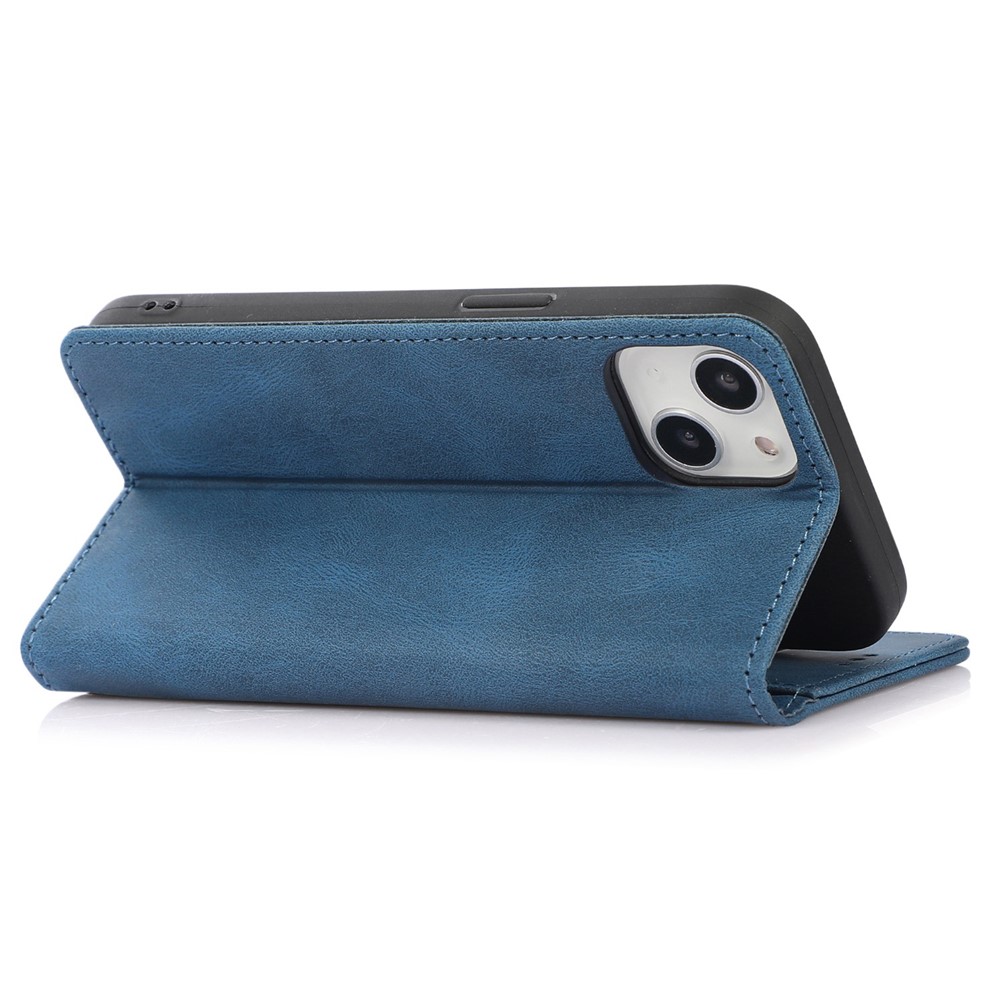 For iPhone 14 6.1 inch Wallet Phone Case Magnetic Closure PU Leather Anti-Drop Cover with Stand - Blue-4
