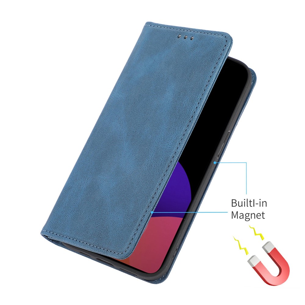 For iPhone 14 6.1 inch Wallet Phone Case Magnetic Closure PU Leather Anti-Drop Cover with Stand - Blue-5