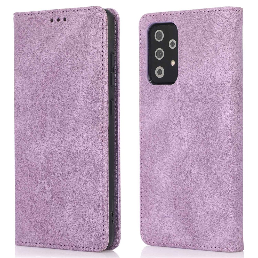 For Samsung Galaxy A52 4G / 5G / A52s 5G Magnetic Adsorption Phone Case PU Leather Protective Cover with Stand / Wallet - Purple-1