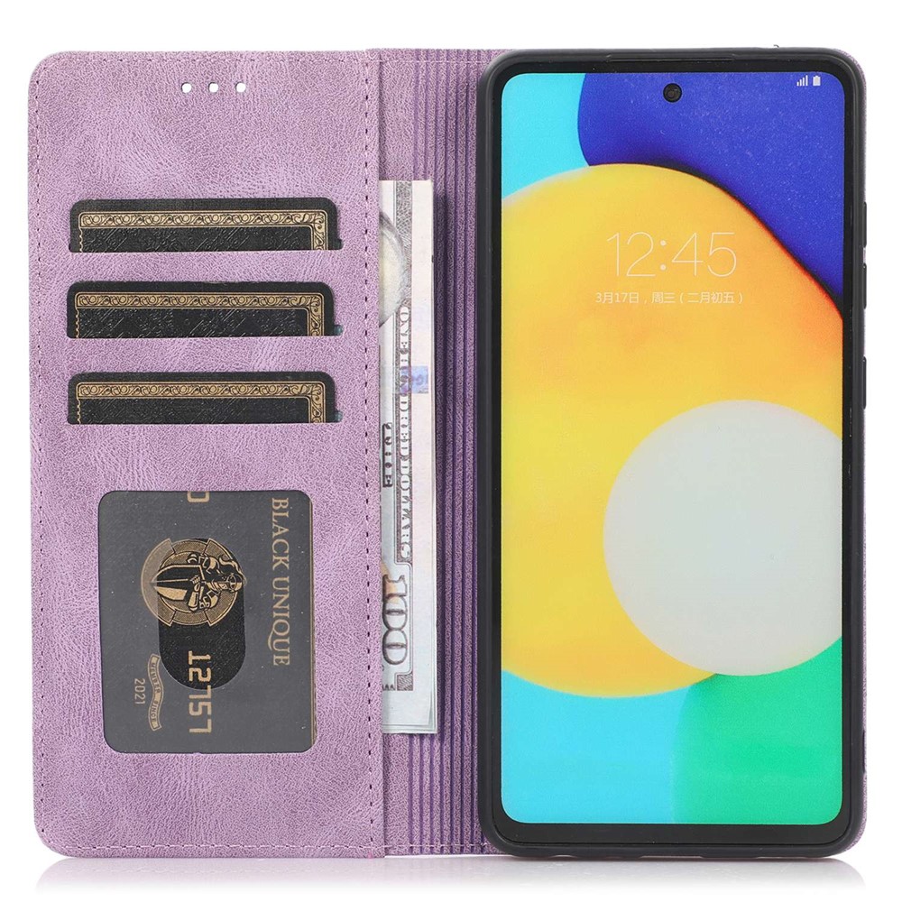For Samsung Galaxy A52 4G / 5G / A52s 5G Magnetic Adsorption Phone Case PU Leather Protective Cover with Stand / Wallet - Purple-2