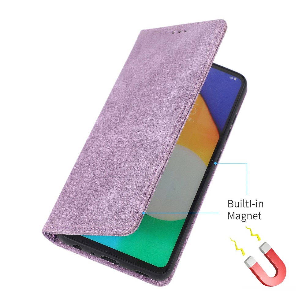 For Samsung Galaxy A52 4G / 5G / A52s 5G Magnetic Adsorption Phone Case PU Leather Protective Cover with Stand / Wallet - Purple-5