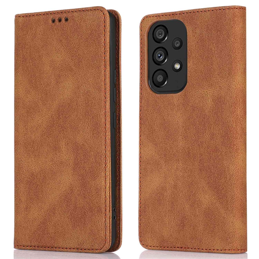 For Samsung Galaxy A33 5G Protective Wallet Case PU Leather Magnetic Adsorption Phone Cover with Stand - Brown-1