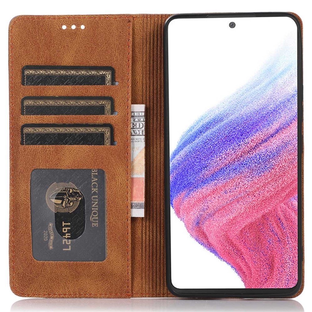 For Samsung Galaxy A33 5G Protective Wallet Case PU Leather Magnetic Adsorption Phone Cover with Stand - Brown-2