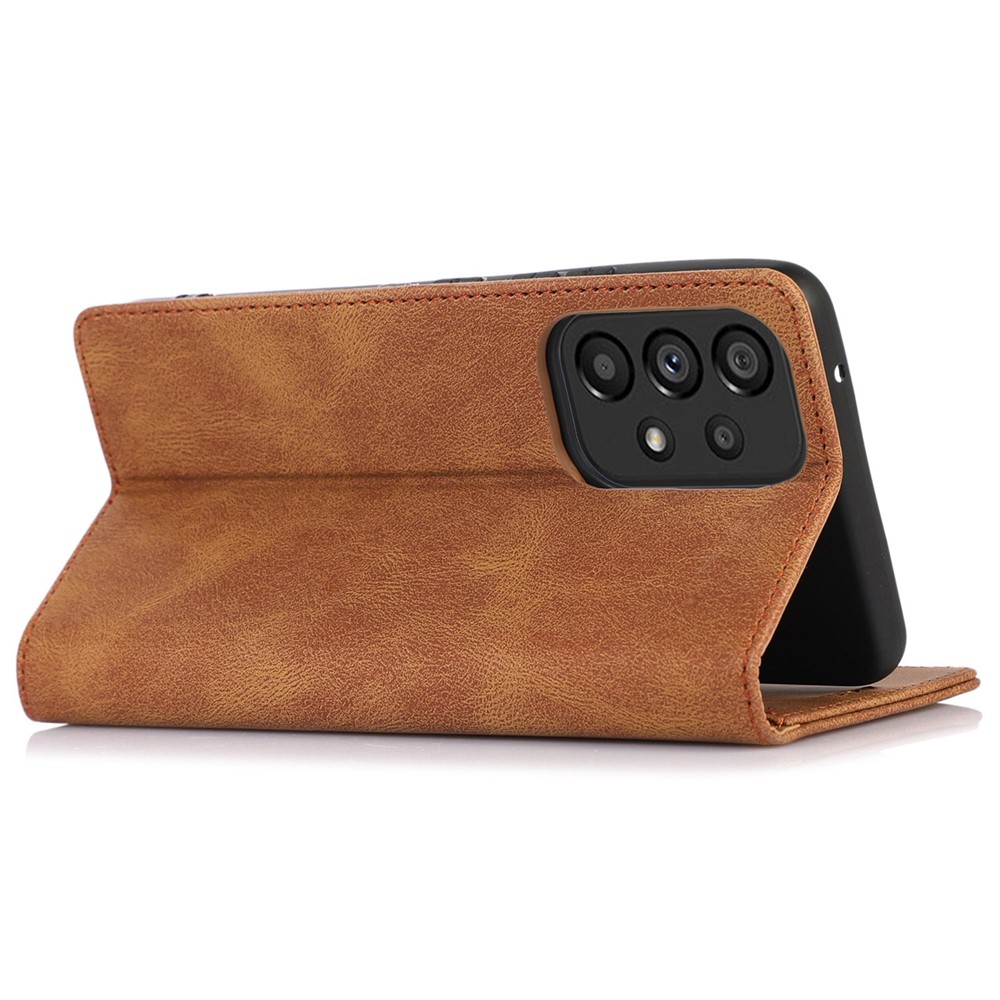 For Samsung Galaxy A33 5G Protective Wallet Case PU Leather Magnetic Adsorption Phone Cover with Stand - Brown-4