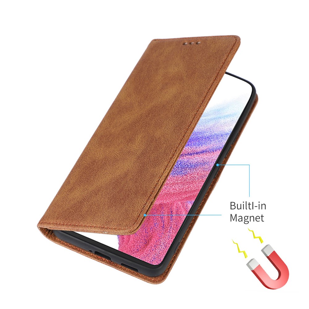 For Samsung Galaxy A33 5G Protective Wallet Case PU Leather Magnetic Adsorption Phone Cover with Stand - Brown-5