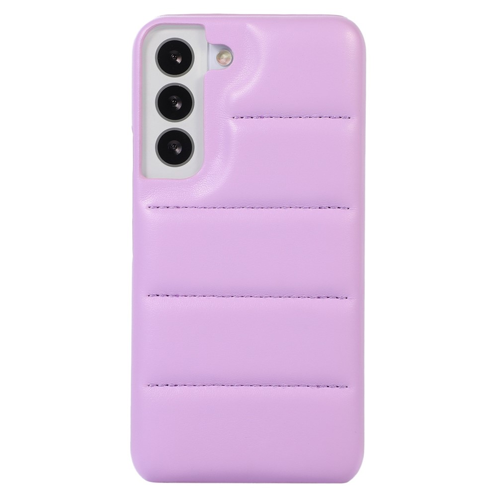 For Samsung Galaxy S22 5G Down Soft Touch Jacket 3D Shockproof Back Cover PU Leather Coated PC Cell Phone Case - Purple-1