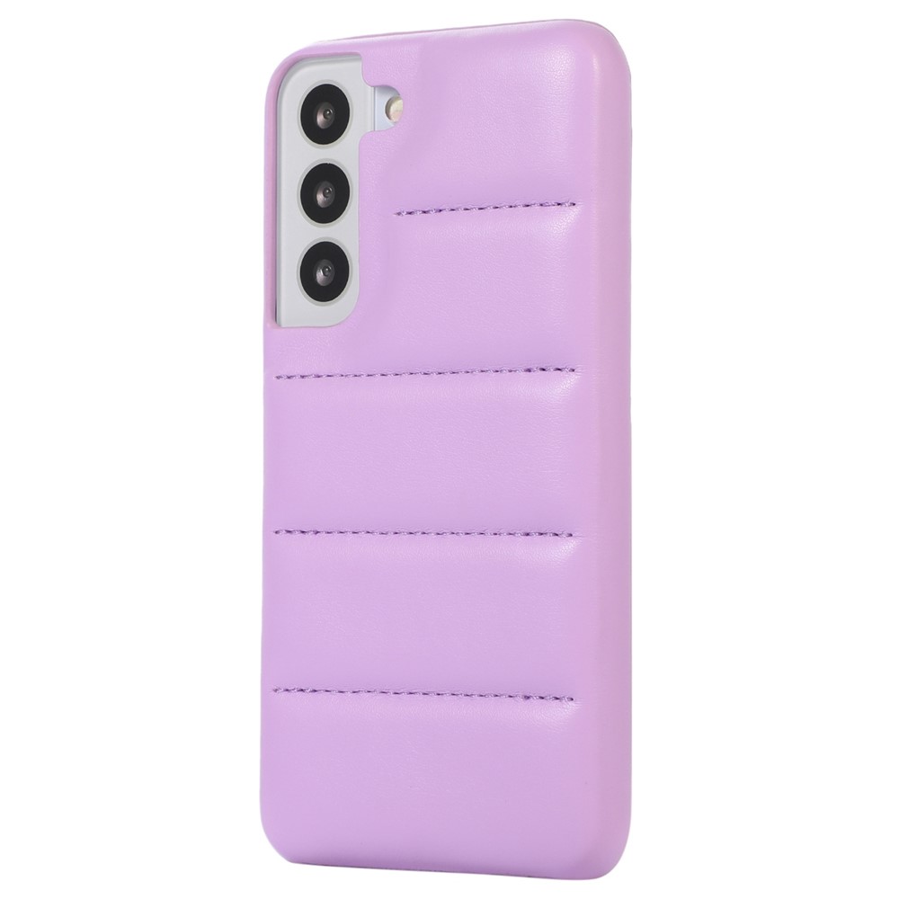 For Samsung Galaxy S22 5G Down Soft Touch Jacket 3D Shockproof Back Cover PU Leather Coated PC Cell Phone Case - Purple-4