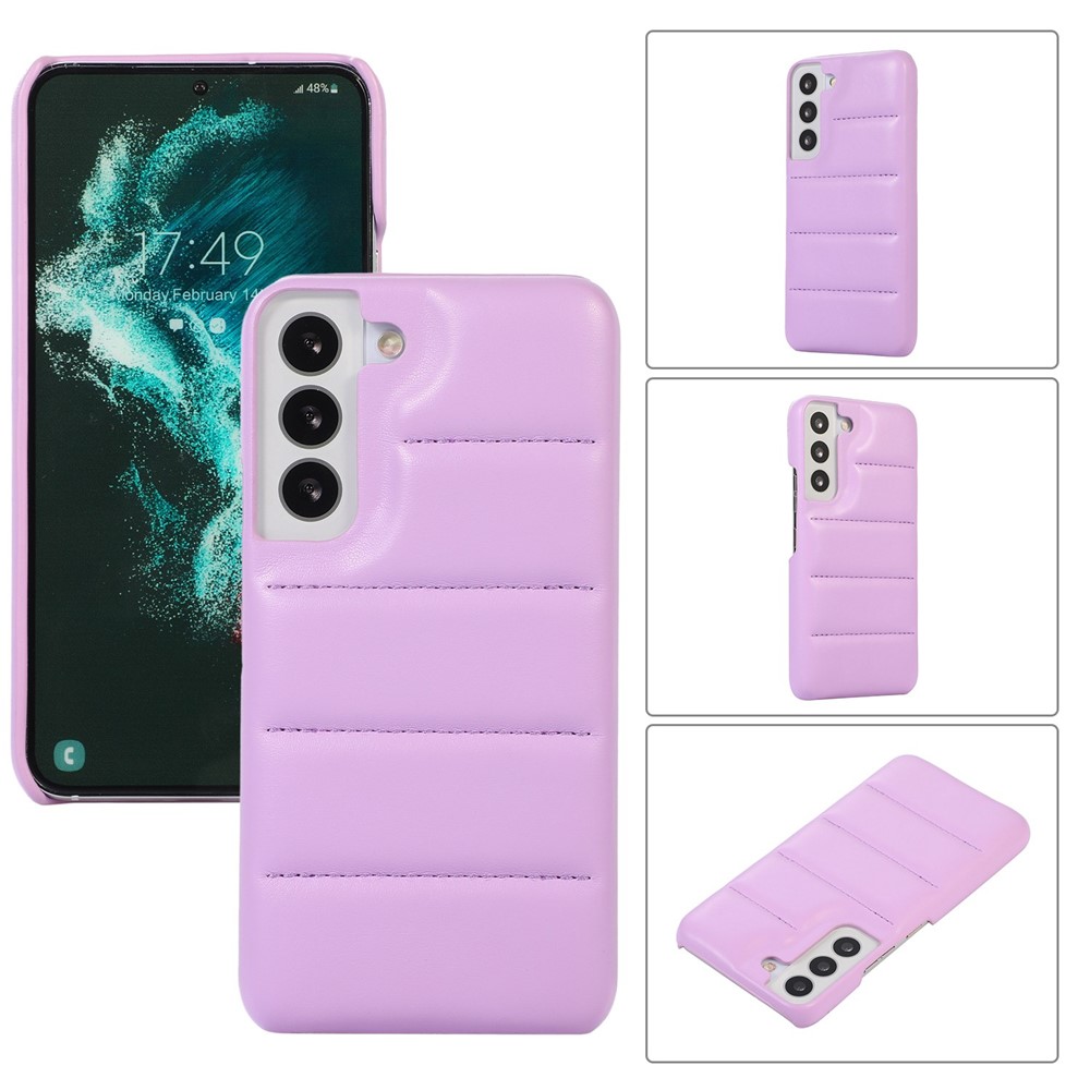For Samsung Galaxy S22 5G Down Soft Touch Jacket 3D Shockproof Back Cover PU Leather Coated PC Cell Phone Case - Purple-6