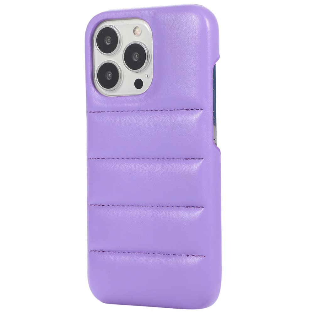 For iPhone 11 Pro 5.8 inch Down Soft Touch Jacket 3D Drop-proof Cover PU Leather Coated PC Mobile Phone Case - Purple-3