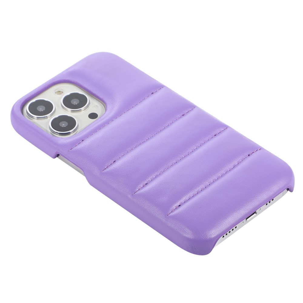 For iPhone 11 Pro 5.8 inch Down Soft Touch Jacket 3D Drop-proof Cover PU Leather Coated PC Mobile Phone Case - Purple-6
