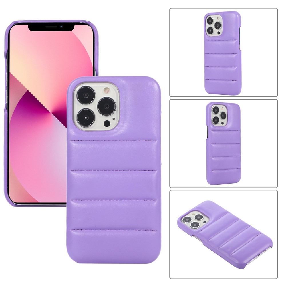 For iPhone 11 Pro 5.8 inch Down Soft Touch Jacket 3D Drop-proof Cover PU Leather Coated PC Mobile Phone Case - Purple-7