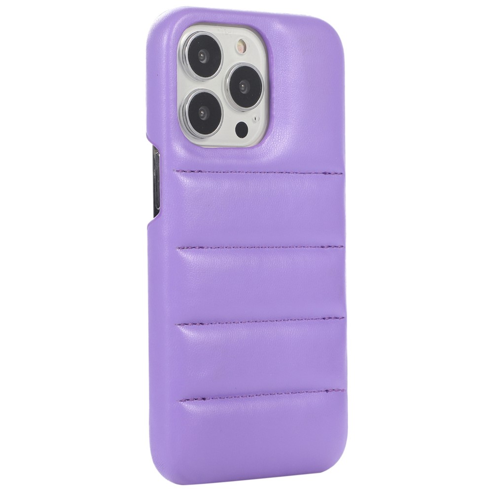 For iPhone 12 / 12 Pro 6.1 inch Solid Color Down Soft Touch Jacket 3D Cover PU Leather Coated PC Anti-wear Phone Case - Purple-4