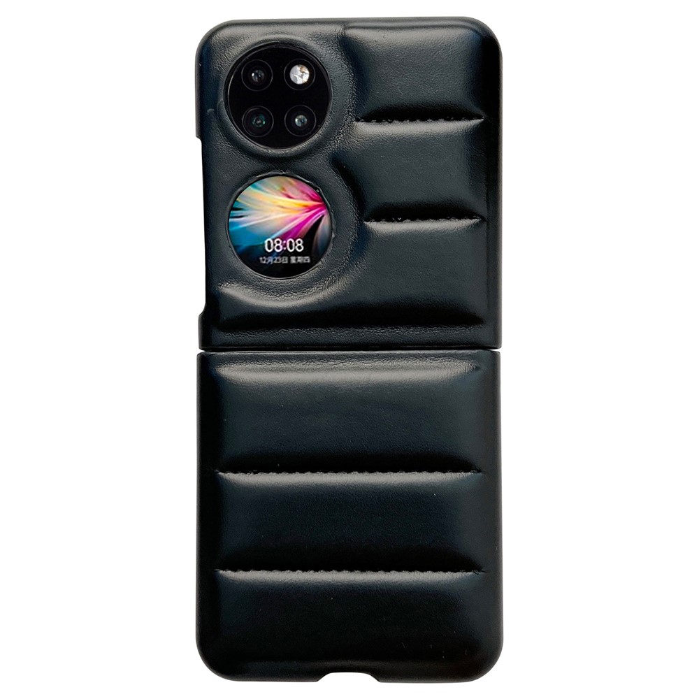 For Huawei P50 Pocket PU Leather Coated PC Anti-Scratch Cover Lightweight Down Jacket Drop Protection Case - Black-1
