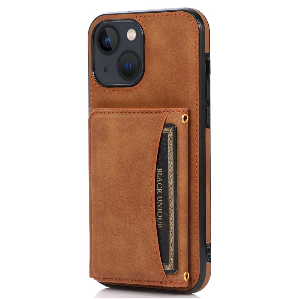 For iPhone 13 mini 5.4 inch Tri-fold Wallet Card Holder Kickstand Phone Cover PU Leather + TPU Anti-drop Case - Brown
