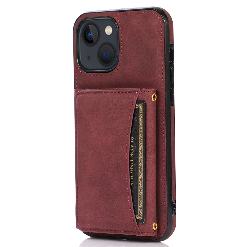 For iPhone 13 mini 5.4 inch Tri-fold Wallet Card Holder Kickstand Phone Cover PU Leather + TPU Anti-drop Case - Red