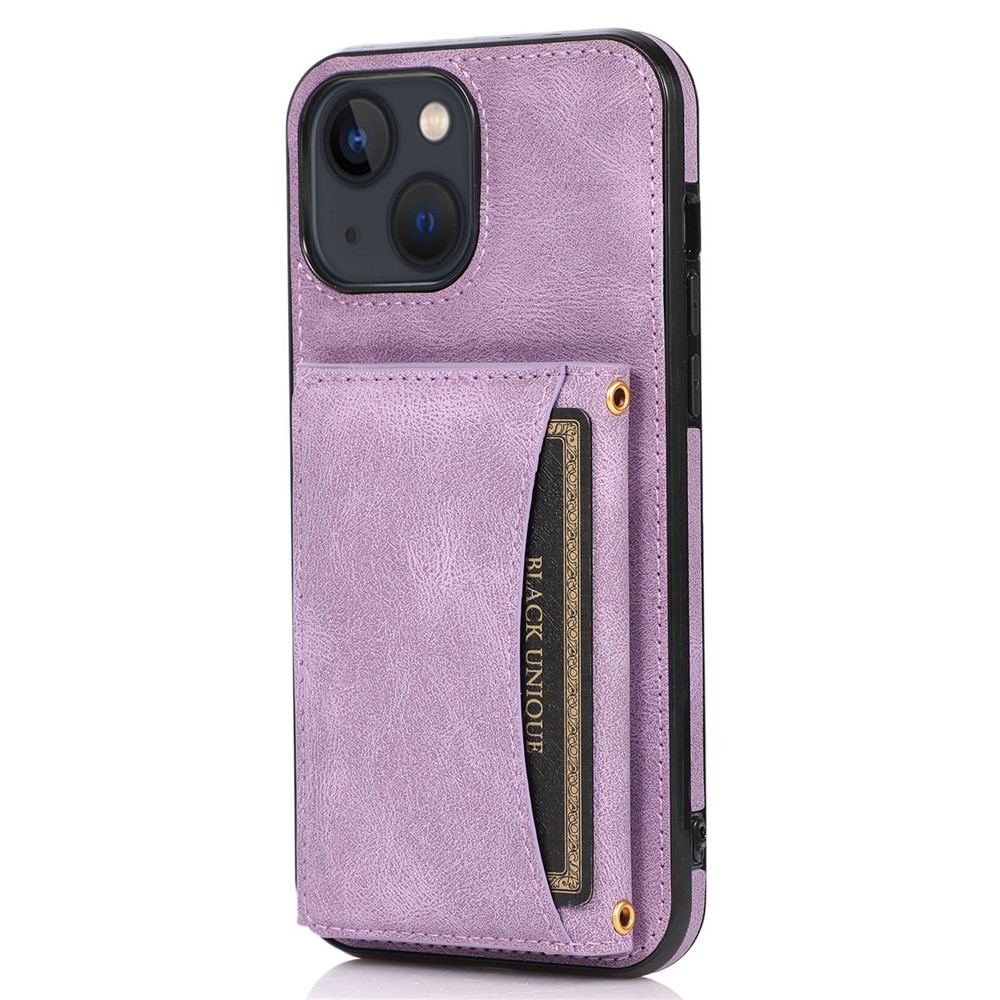For iPhone 13 mini 5.4 inch Tri-fold Wallet Card Holder Kickstand Phone Cover PU Leather + TPU Anti-drop Case - Light Purple