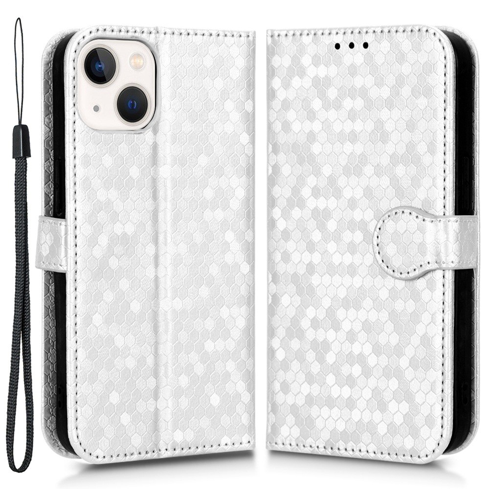 Shockproof Phone Case For iPhone 13 mini 5.4 inch, Stand Wallet Cover Dot Pattern Imprinted TPU+PU Leather Protective Shell - White