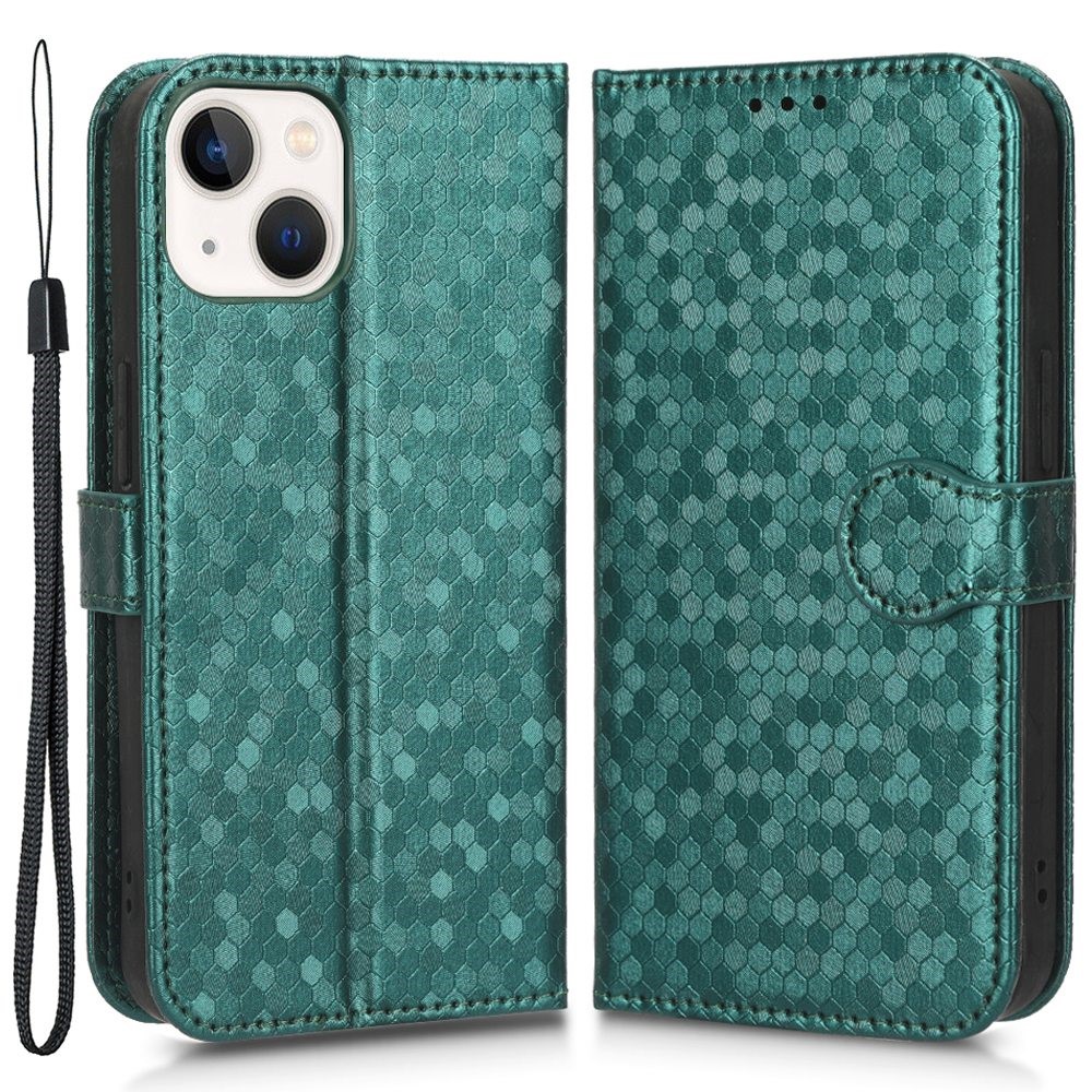 Shockproof Phone Case For iPhone 13 mini 5.4 inch, Stand Wallet Cover Dot Pattern Imprinted TPU+PU Leather Protective Shell - Green