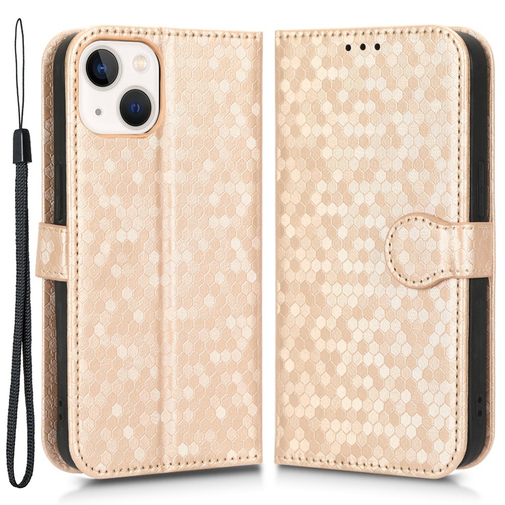 Shockproof Phone Case For iPhone 13 mini 5.4 inch, Stand Wallet Cover Dot Pattern Imprinted TPU+PU Leather Protective Shell - Rose Gold