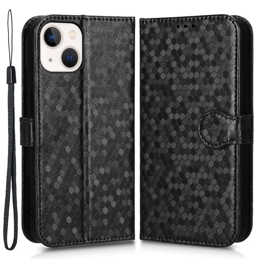 Shockproof Phone Case For iPhone 13 mini 5.4 inch, Stand Wallet Cover Dot Pattern Imprinted TPU+PU Leather Protective Shell - Black