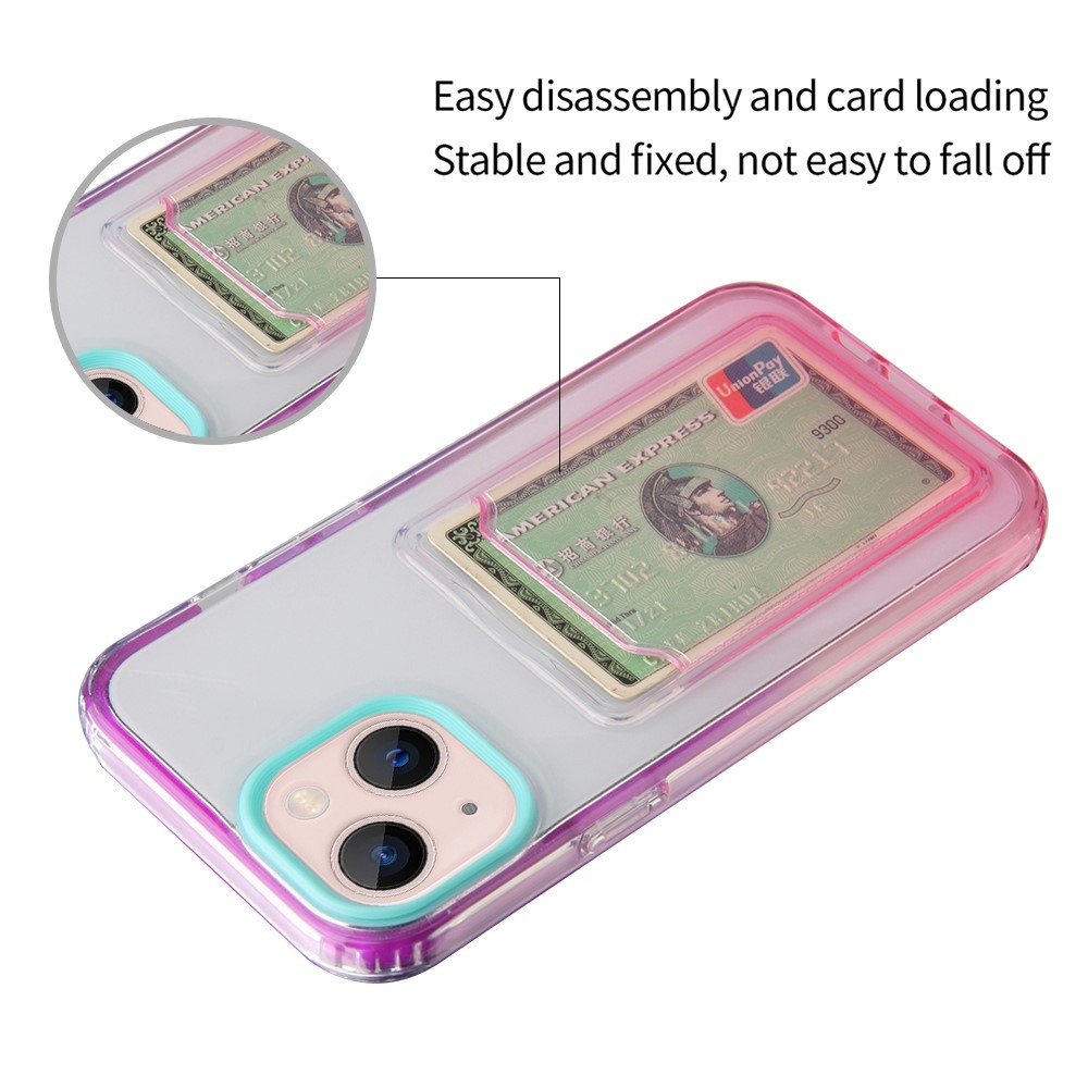 For iPhone 14 Max 6.7 inch Gradient Flexible Soft TPU Phone Case Card Slot Function Anti-scratch Phone Shell - Cyan / Rose-2
