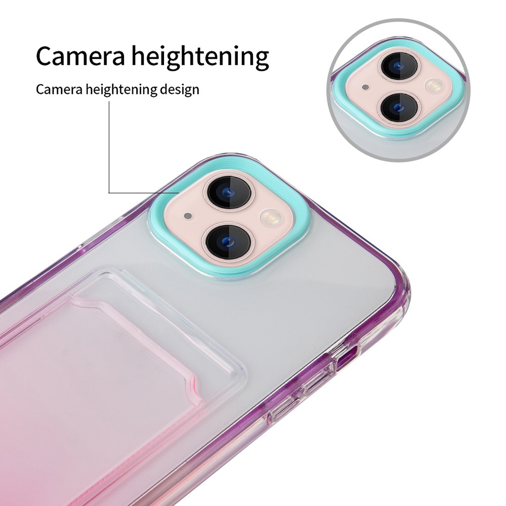 For iPhone 14 Max 6.7 inch Gradient Flexible Soft TPU Phone Case Card Slot Function Anti-scratch Phone Shell - Cyan / Rose-4