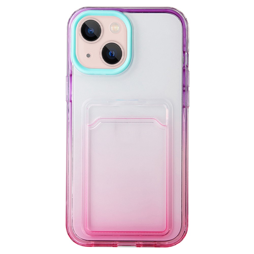 For iPhone 14 6.1 inch Flexible Soft TPU Gradient Phone Case Card Slot Design Mobile Phone Shell - Cyan / Rose-1