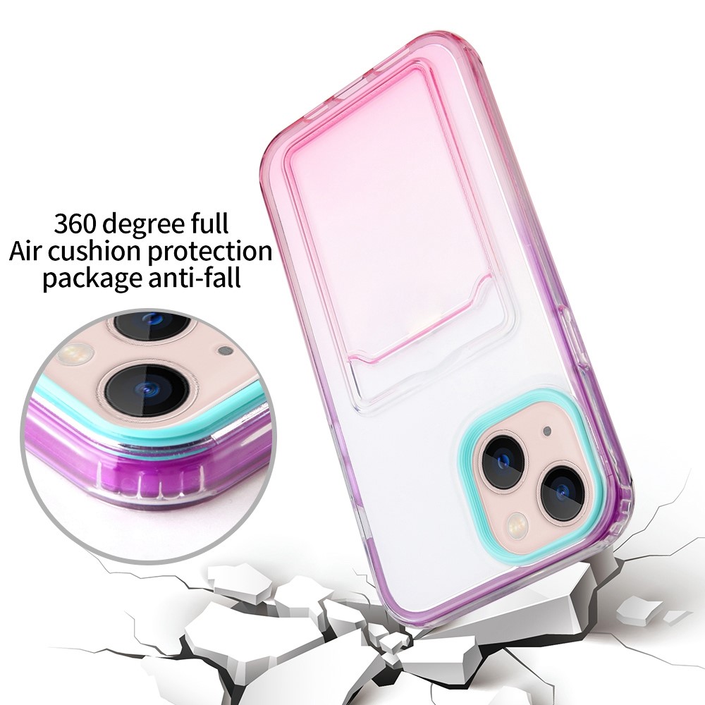 For iPhone 14 6.1 inch Flexible Soft TPU Gradient Phone Case Card Slot Design Mobile Phone Shell - Cyan / Rose-3