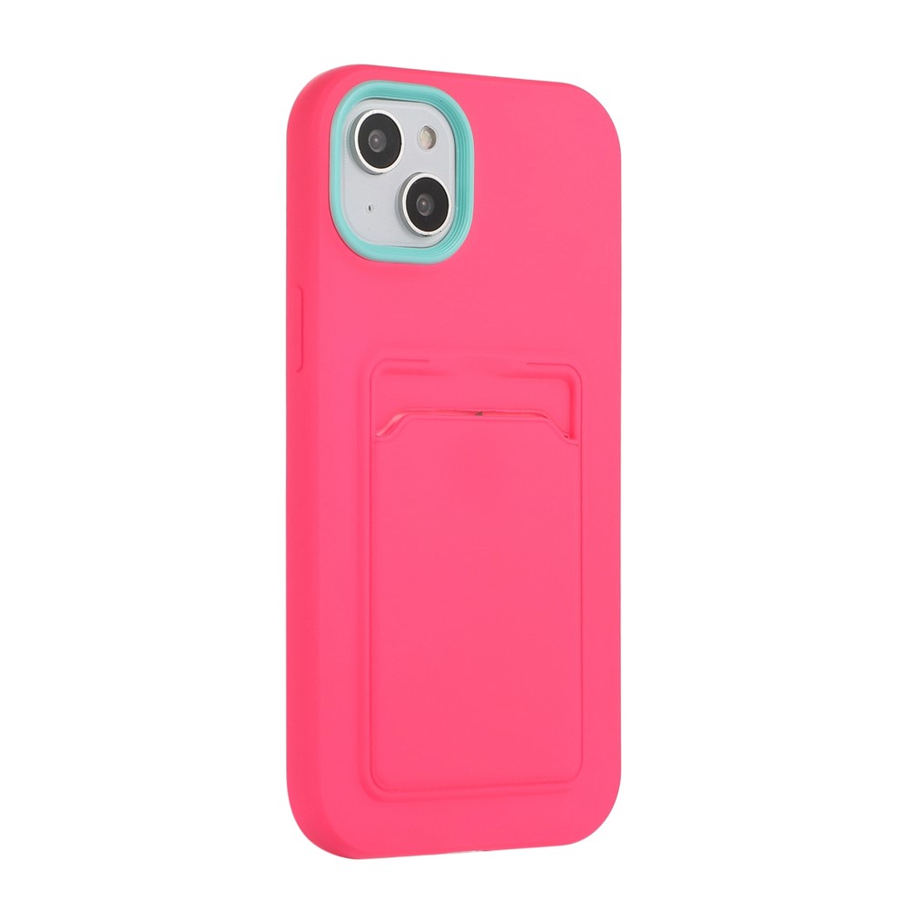 For iPhone 14 6.1 inch Wear-Resistant Dual Color Hard PC Frame + Back Soft TPU Mobile Phone Case with Card Holder - Rose-1