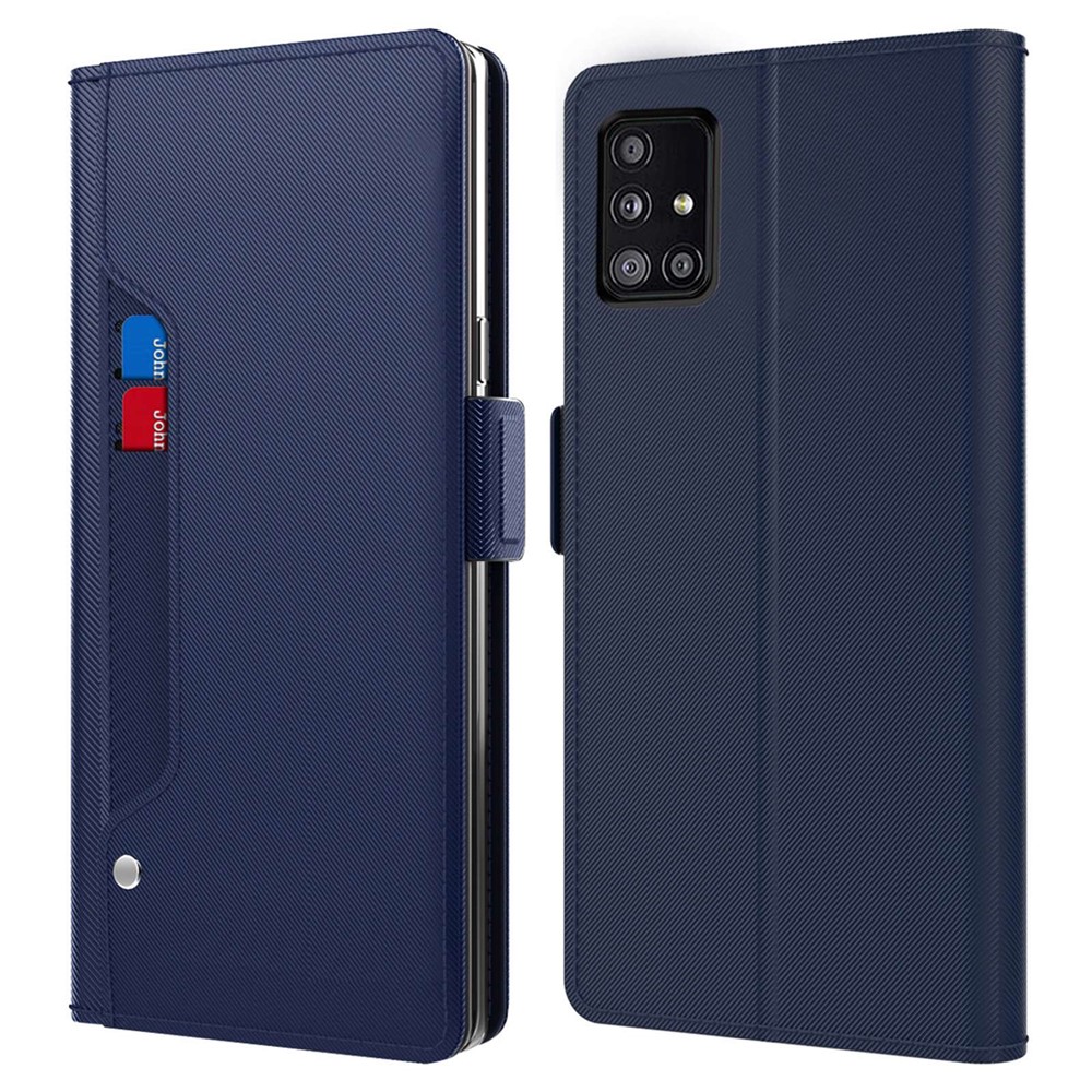 For Samsung Galaxy A51 5G SM-A516 PU Leather Makeup Mirror Stand Case Card Holder Drop-proof Magnetic Phone Cover - Blue